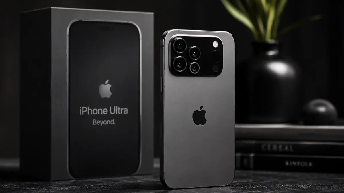 Render konsep iPhone Ultra memperlihatkan desain ponsel lipat pertama Apple yang dirumorkan membawa kembali Touch ID. (Ilustrasi AI)