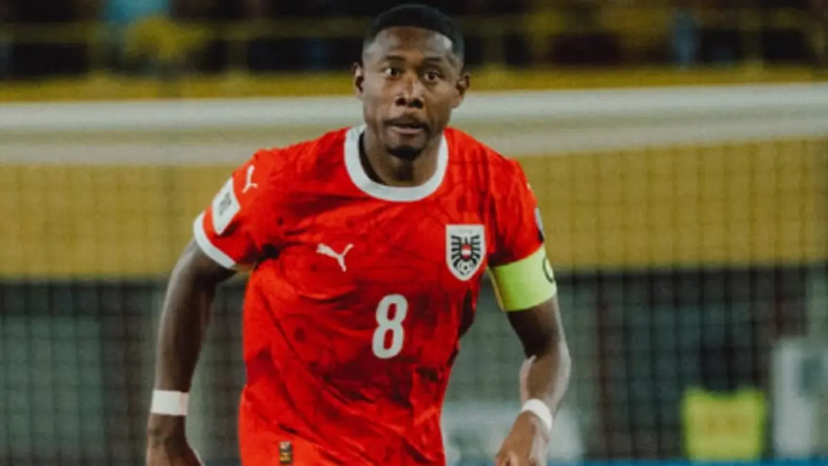 David Alaba merayakan keberhasilan Austria memastikan tiket ke Piala Dunia 2026 setelah memuncaki grup kualifikasi. (INSTAGRAM/@davidalaba)