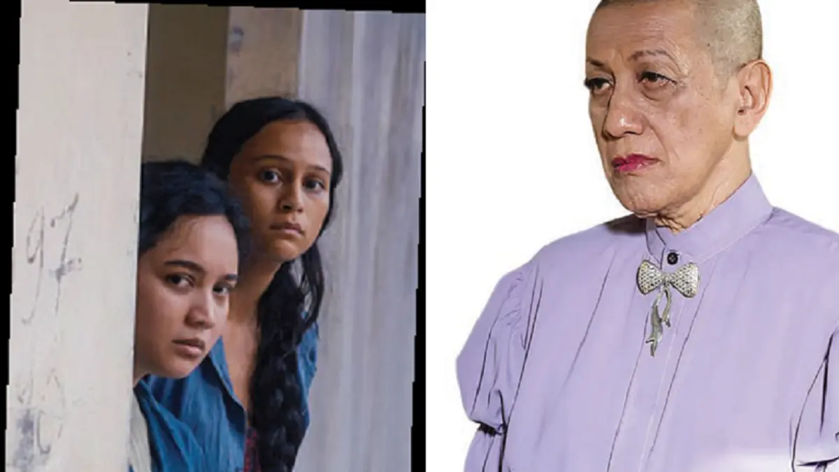 Putri (Rachel Amanda) berusaha menghidupi diri dan kedua adiknya di pabrik rambut misterius. Pemiliknya, Maryati (kanan, Didik Nini Thowok), punya rahasia yang berhubungan
dengan sesosok monster di pabrik. (DOK JAWAPOS)