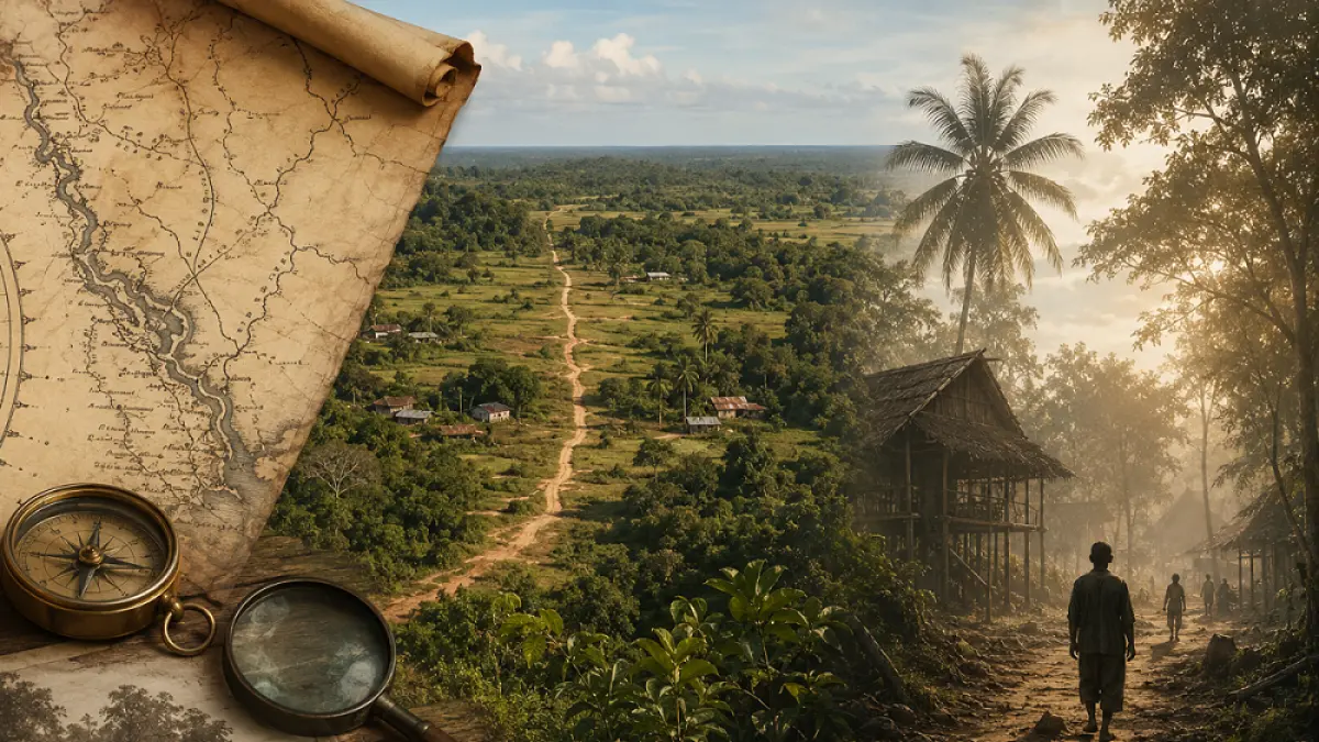 Ilustrasi peta dan lokasi yang menunjukkan fakta sejarah Padang 12 di Ketapang  