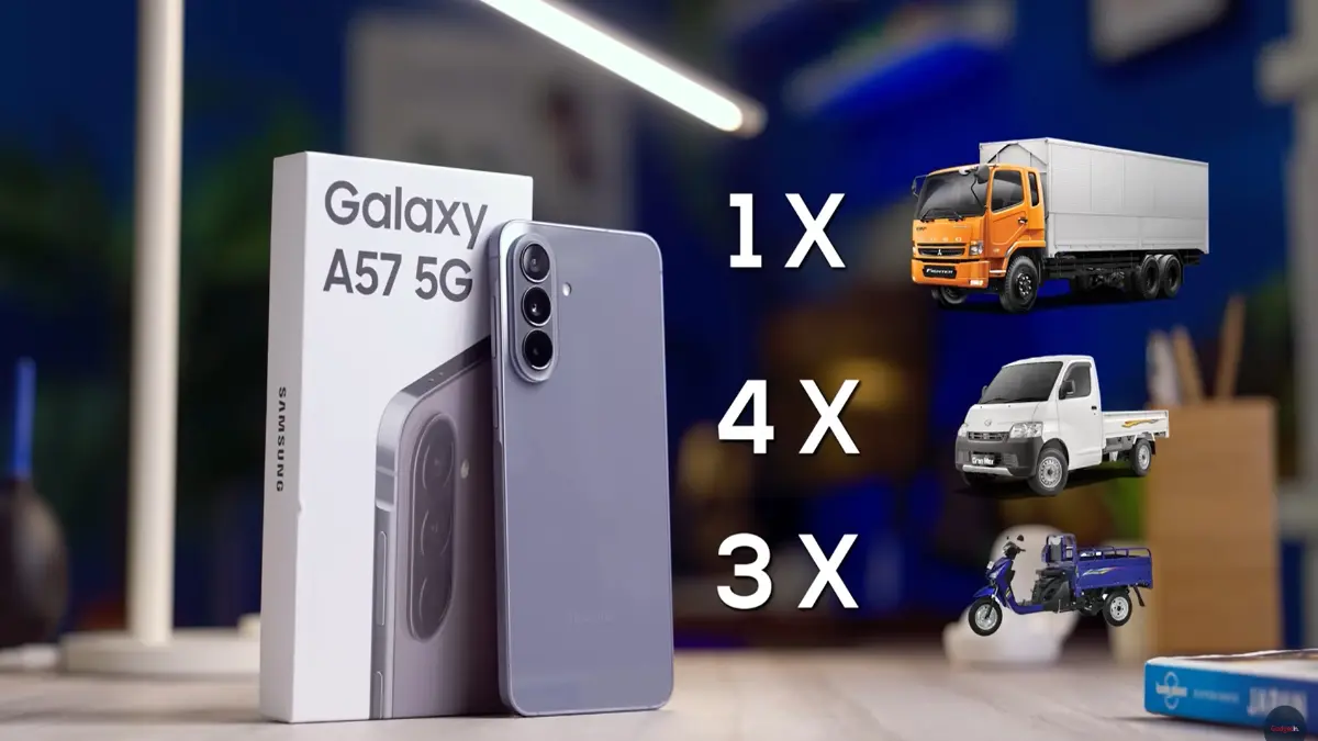 Ini adalah Samsung Galaxy A57 5G. Smartphone ini hadir dengan chipset Exynos 1680 yang dipadukan dukungan RAM hingga 16GB melalui fitur RAM virtual untuk menunjang performa multitasking yang lebih lancar. (YOUTUBE)