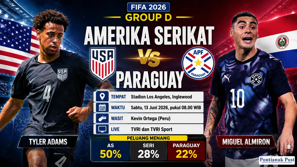Amerika Serikat menghadapi Paraguay pada laga pembuka Piala Dunia 2026, (IG, Diolah AI/Pontianak Post)