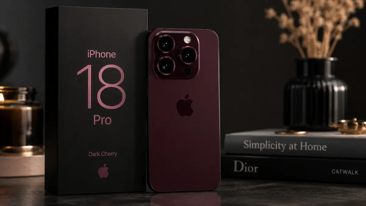 Render iPhone 18 Pro warna Dark Cherry yang bocor disebut menjadi salah satu pilihan warna paling menarik dari Apple tahun ini. (Ilustrasi AI)