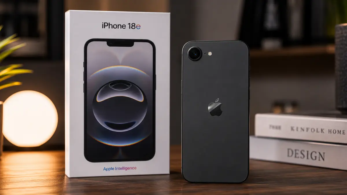 Render konsep iPhone 18e yang dikabarkan akan menjadi ponsel Apple paling terjangkau dengan chip A20 pada 2027. (Ilustrasi AI)