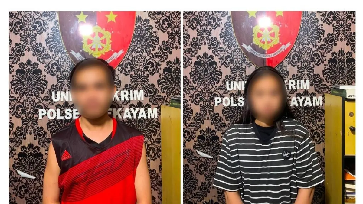 TERJERAT HUKUM – Sepasang muda-mudi yang ditetapkan sebagai tersangka kasus dugaan penggelapan sepeda motor menjalani proses hukum di Polsek Sekayam. (IST)