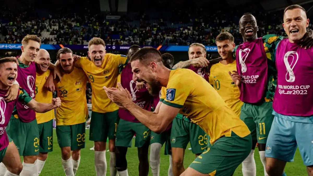 Selebrasi pemain Timnas Australia usai memastikan tiket ke Piala Dunia 2026 di Amerika Utara. (Instagram @socceroos)