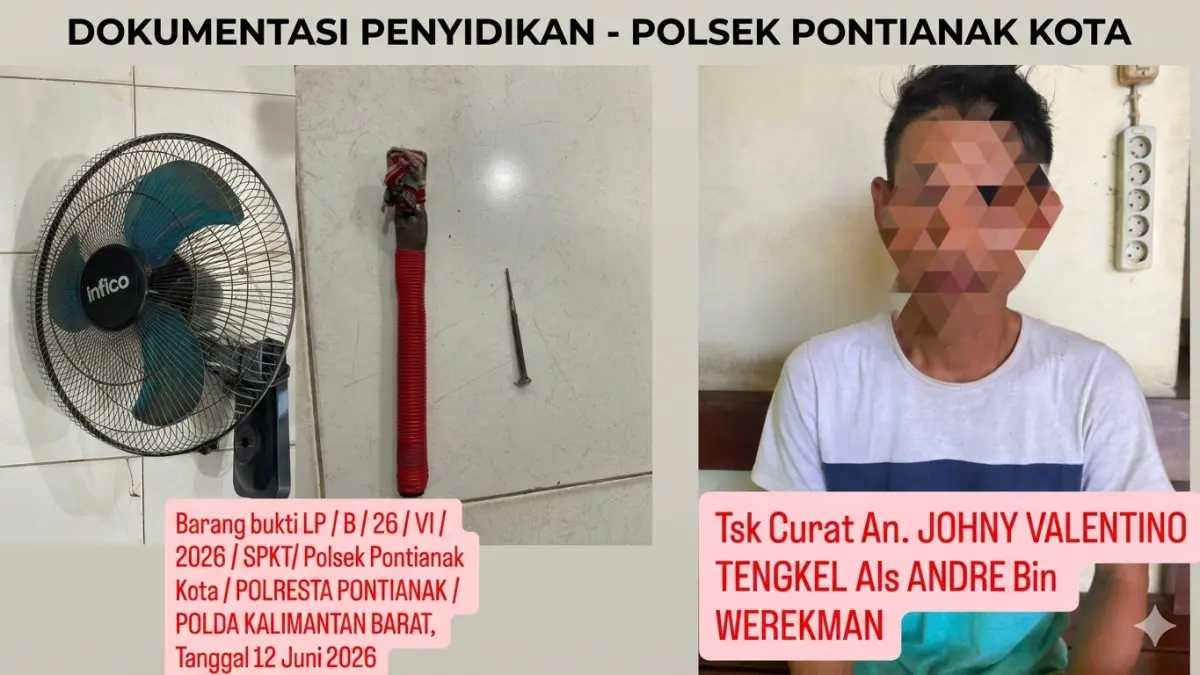 JVT alias Andre, terduga pelaku pencurian di sebuah kafe di Jalan Sidas, Kelurahan Tengah, Kecamatan Pontianak Kota, diamankan di Mapolsek Pontianak Kota setelah ditangkap polisi di kawasan Jalan Rajawali. (Istimewa)