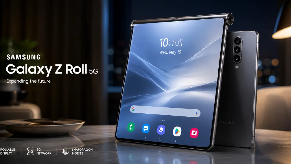 Ilustrasi Samsung Galaxy Z Roll 5G dengan layar gulung yang dapat diperluas hingga 12,4 inci. (Ilustrasi)