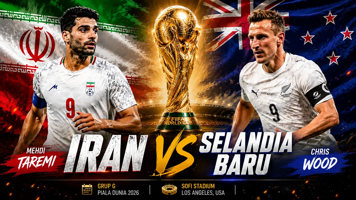 Iran menghadapi Selandia Baru pada laga pembuka Grup G Piala Dunia 2026. (IG, Diolah AI)