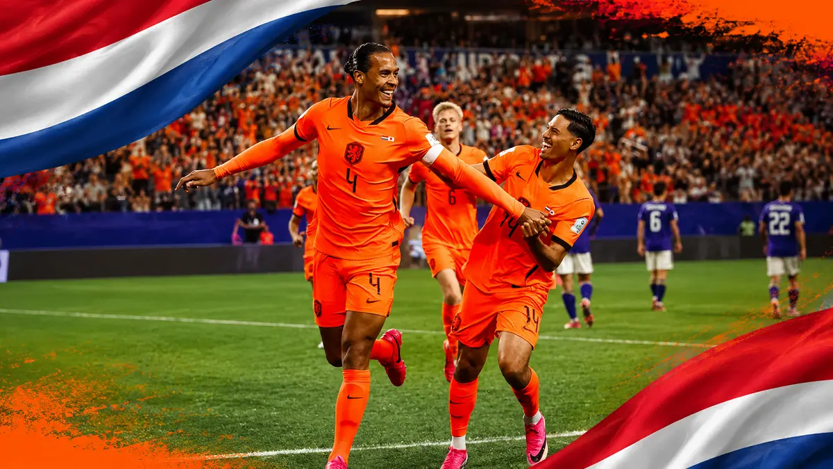 Van Dijk berselebrasi usai mencetak gol ke gawang Jepang.  (IG.onsoranje)