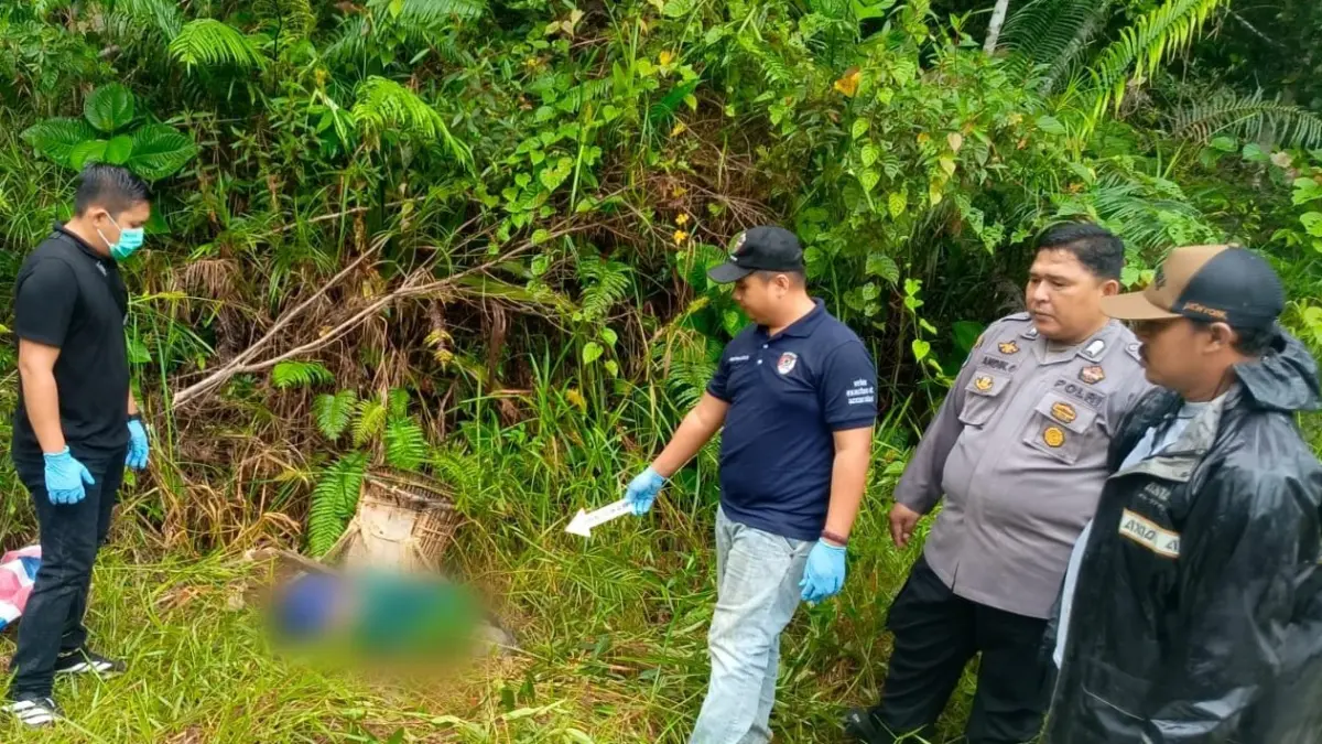 Petugas Satreskrim Polres Sekadau dan Polsek Sekadau Hilir melakukan olah TKP di lokasi penemuan jenazah seorang pria di Jalan Botong, Desa Seberang Kapuas, Selasa (16/6/2026). Polisi memastikan tidak menemukan tanda kekerasan maupun indikasi tindak pidana dalam peristiwa tersebut.