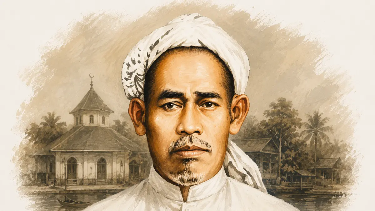 Ilustrasi H. Ismal Mundu yang mendirikan Masjid Batu bersama sahabatnya di Teluk Pakedai Kubu Raya Kalbar 