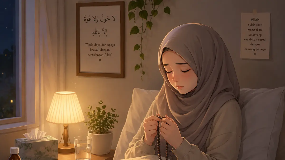Ilustrasi Ibu Rina yang sedang beristighfar di saat kondisinya sedang sakit dan harus dioperasi