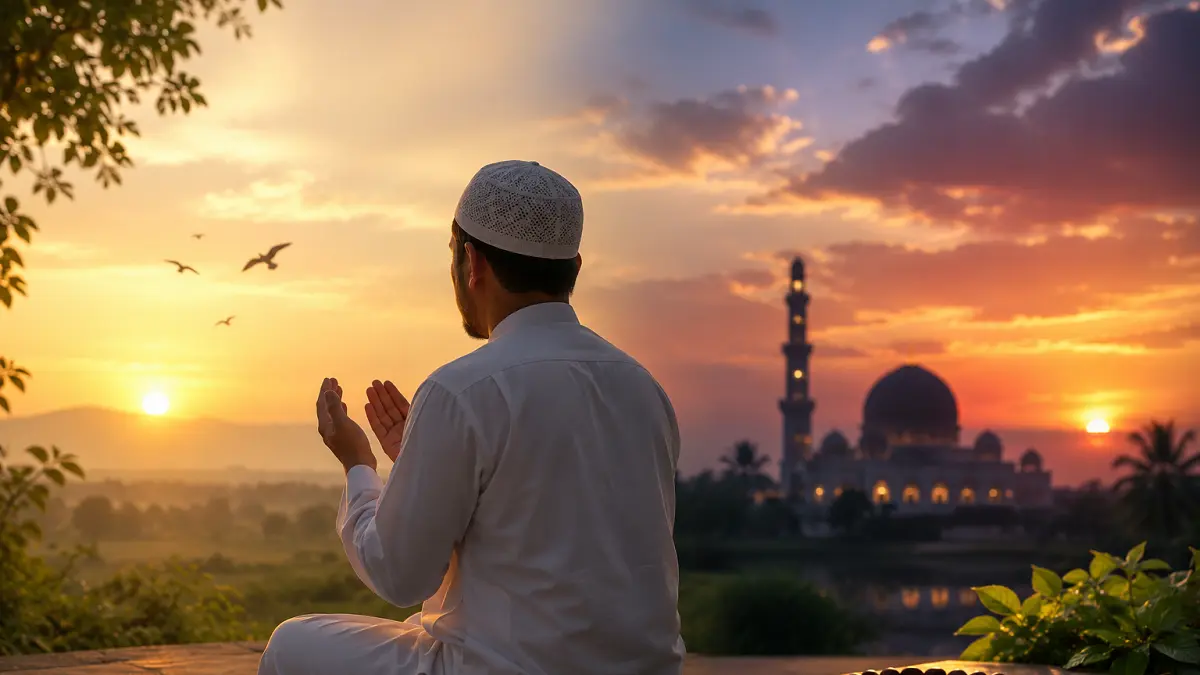 Ilustrasi muslim sedang membaca sayyidul istighfar 