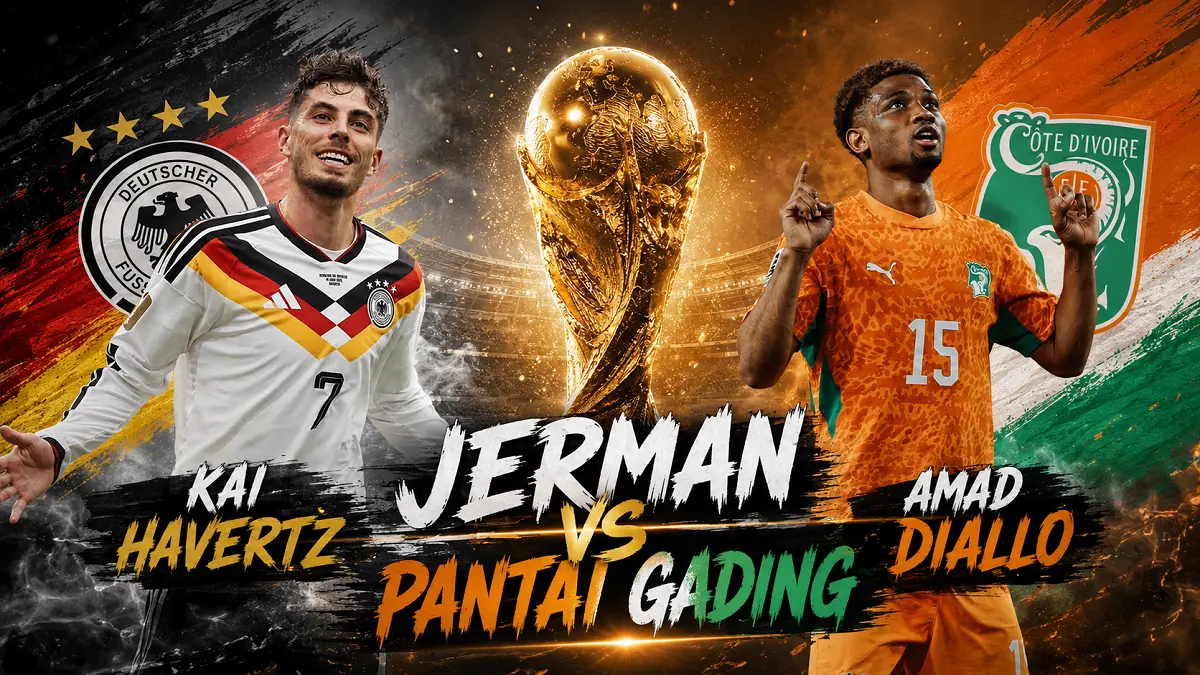 Kai Havertz dan Amad Diallo menjadi sorotan jelang laga Grup E Piala Dunia 2026 antara Jerman dan Pantai Gading. (Instagram, Diolah AI)