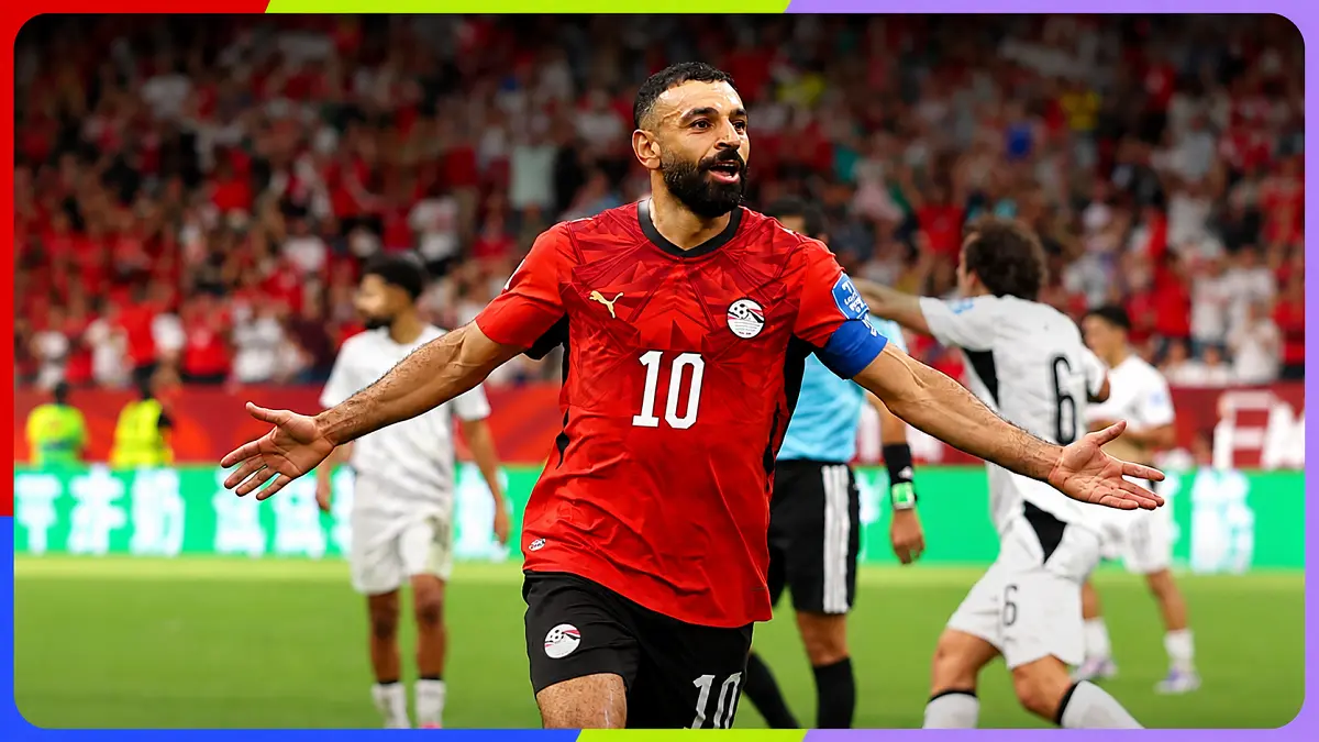 Mohamed Salah merayakan gol yang membantu Mesir membalikkan keadaan dan mengalahkan Selandia Baru 3-1. (X@FIFAWorldCup)