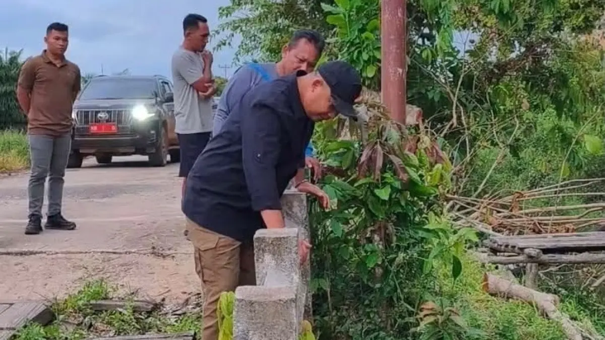 TINJAU: Bupati Ketapang, Alexander Wilyo, meninjau Jembatan Sungai Lingkaran di Desa Ulak Medang, Kecamatan Muara Pawan beberapa waktu lalu.(IST)