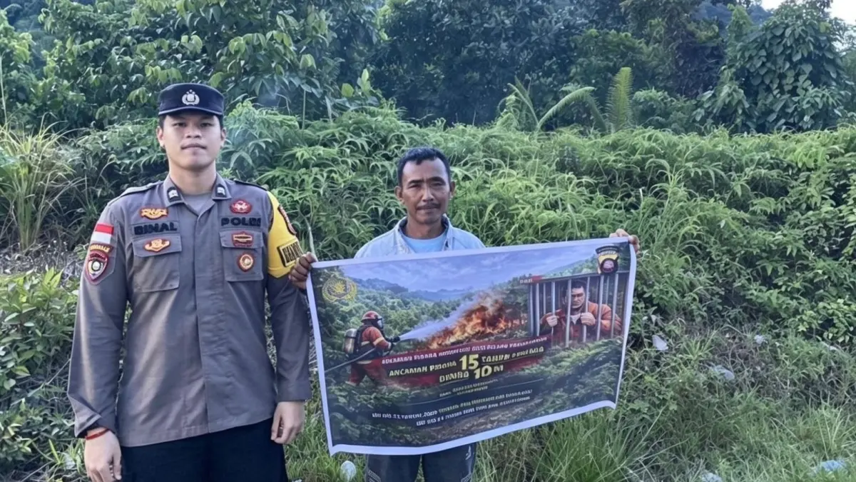 Bhabinkamtibmas Polsek Sekayam melaksanakan sosialisasi dan edukasi kepada masyarakat di Desa Malenggang dan Desa Sotok, Kecamatan Sekayam terkait karhutla, Minggu (21/6). (HUMAS POLRES)