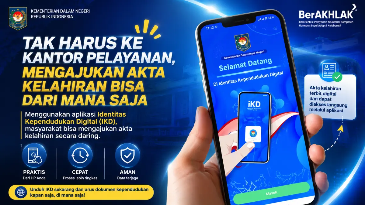 Cara membuat akta kelahiran online 2026 lewat HP, ini panduan lengkap dari Kemendagri. (KEMENDAGRAI/AI)