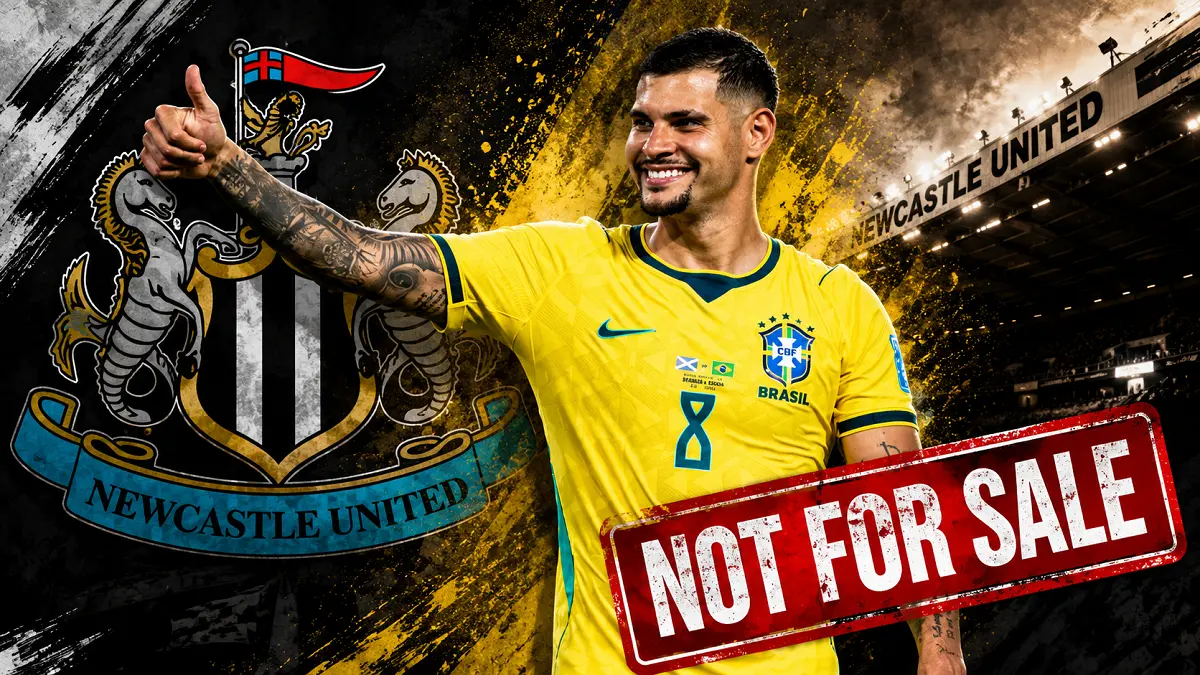 Bruno Guimaraes tetap menjadi bagian penting Newcastle meski diminati Arsenal pada bursa transfer musim panas. (IG@brunoguimaraes/Diolah AI)