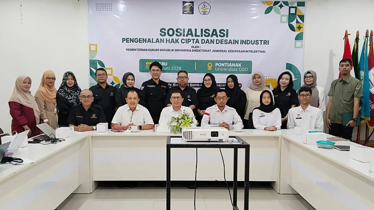 Kanwil Kemenkum Kalbar dan DJKI menggelar pengenalan Hak Cipta Desain Industri dan berbagai rezim KI di Universitas OSO pada Rabu (24/6). (DOK KANWIL KEMENKUM KALBAR)
