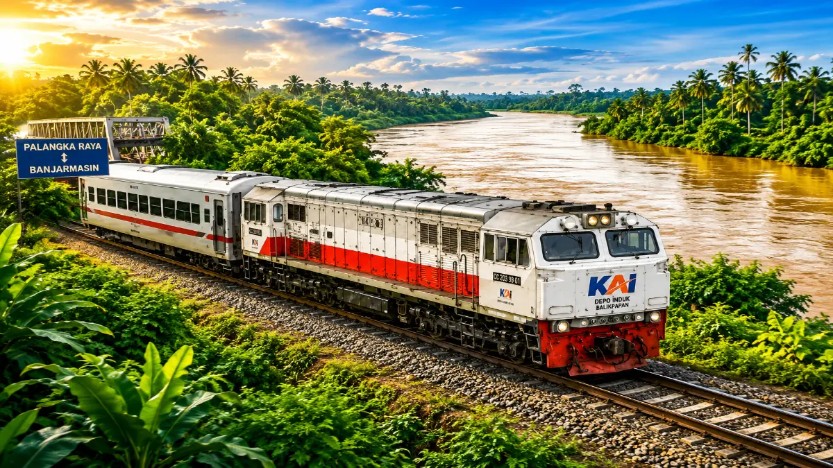 Rencana pembangunan jalur kereta api yang menghubungkan Kalteng dan Kalsel. (ILUSTRASI AI)