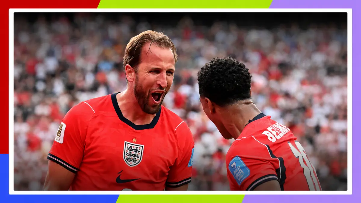 Harry Kane merayakan gol bersejarah ke gawang Panama yang menjadikannya pencetak gol terbanyak Inggris sepanjang sejarah Piala Dunia. (X@FIFAWorldCup)