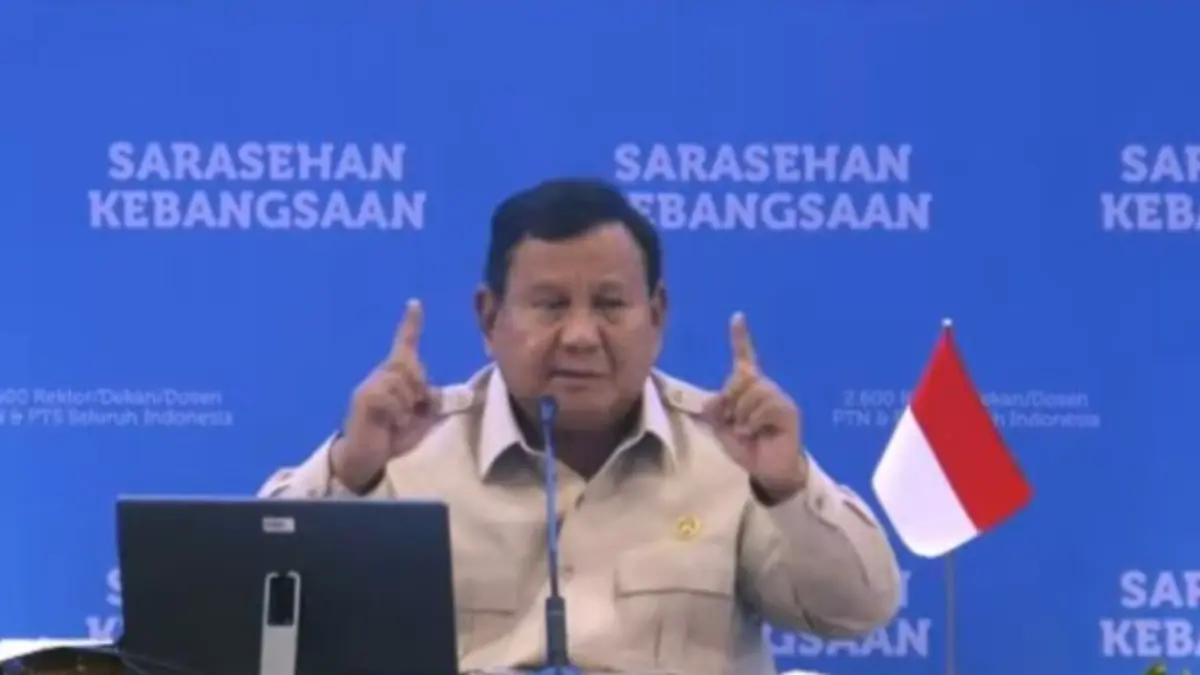 Tangkapan layar - Presiden Prabowo Subianto dalam penutupan Sarasehan Kebangsaan Konvensi Sains, Teknologi, dan Industri Indonesia (KSTI) 2026 di Jakarta, Minggu (28/6). (ANTARA/YouTube Sekretariat Presiden/Fathur Rochman)