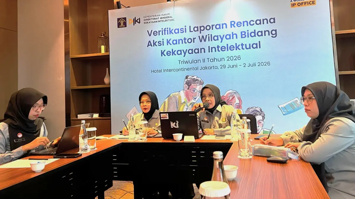 Kantor Wilayah Kementerian Hukum Kalimantan Barat mengikuti Verifikasi Rencana Aksi Perjanjian Kinerja Program Kekayaan Intelektual Triwulan II Tahun 2026 di Hotel InterContinental Jakarta Pondok Indah, Senin (29/6). (DOK KANWIL KEMENKUM KALBAR)