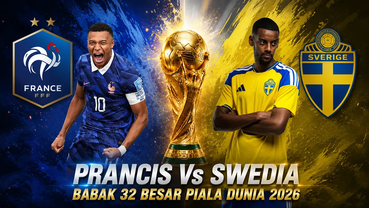 Prancis menghadapi Swedia pada babak 32 besar Piala Dunia 2026 di MetLife Stadium. (IG/Diolah AI)