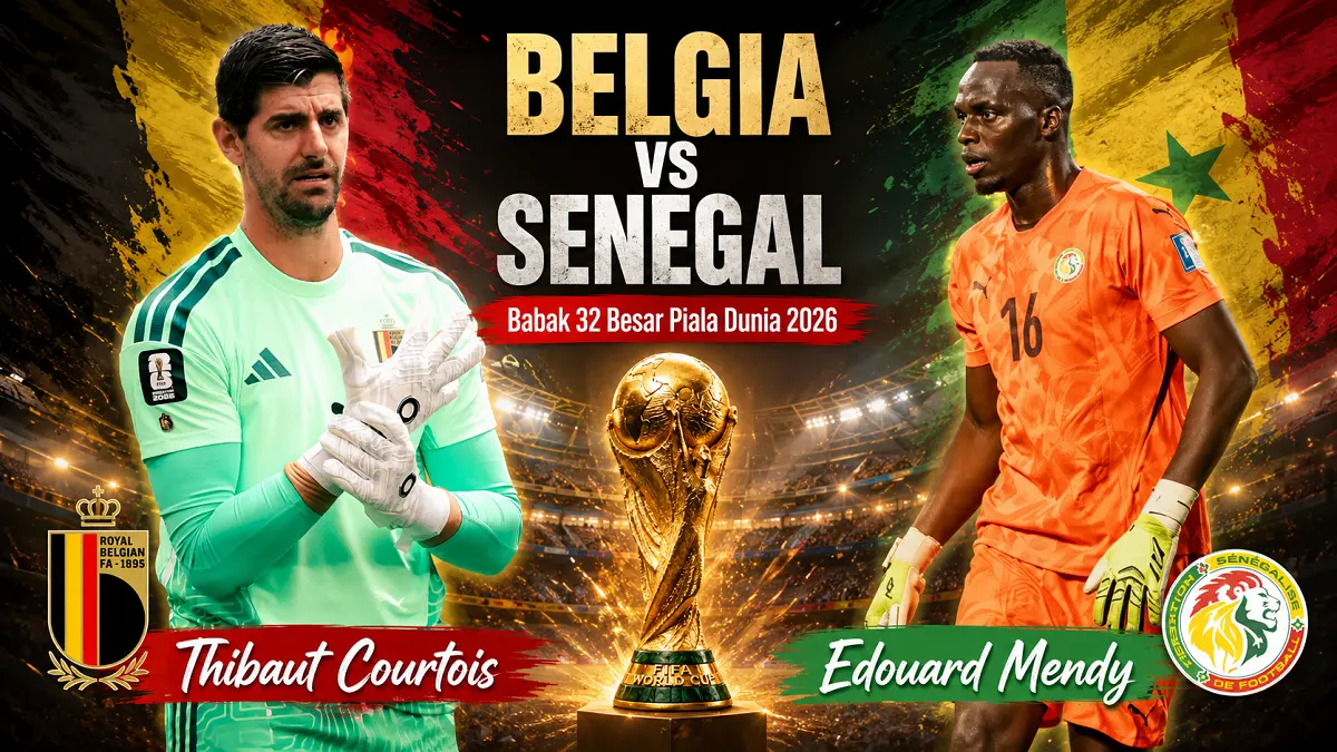 Belgia dan Senegal berebut tiket ke babak 16 besar Piala Dunia 2026 dalam duel sengit di Seattle. (IG/Diolah AI)