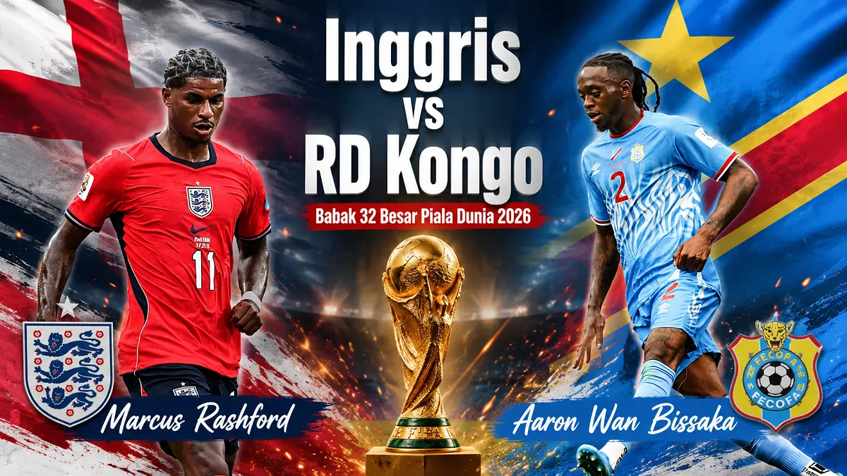 Inggris menghadapi RD Kongo pada babak 32 besar Piala Dunia 2026. (IG/Diolah AI)