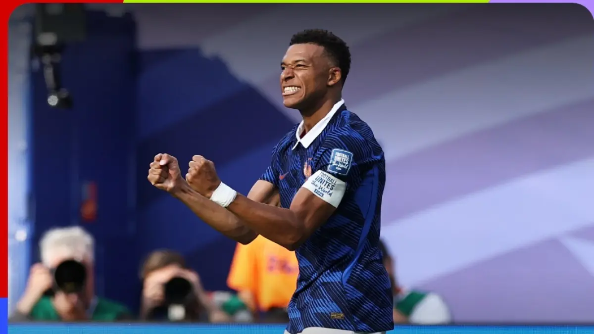 Kylian Mbappe merayakan gol saat membawa Prancis menang 3-0 atas Swedia dan melaju ke babak 16 besar Piala Dunia 2026. (X@FIFAWorldCup)