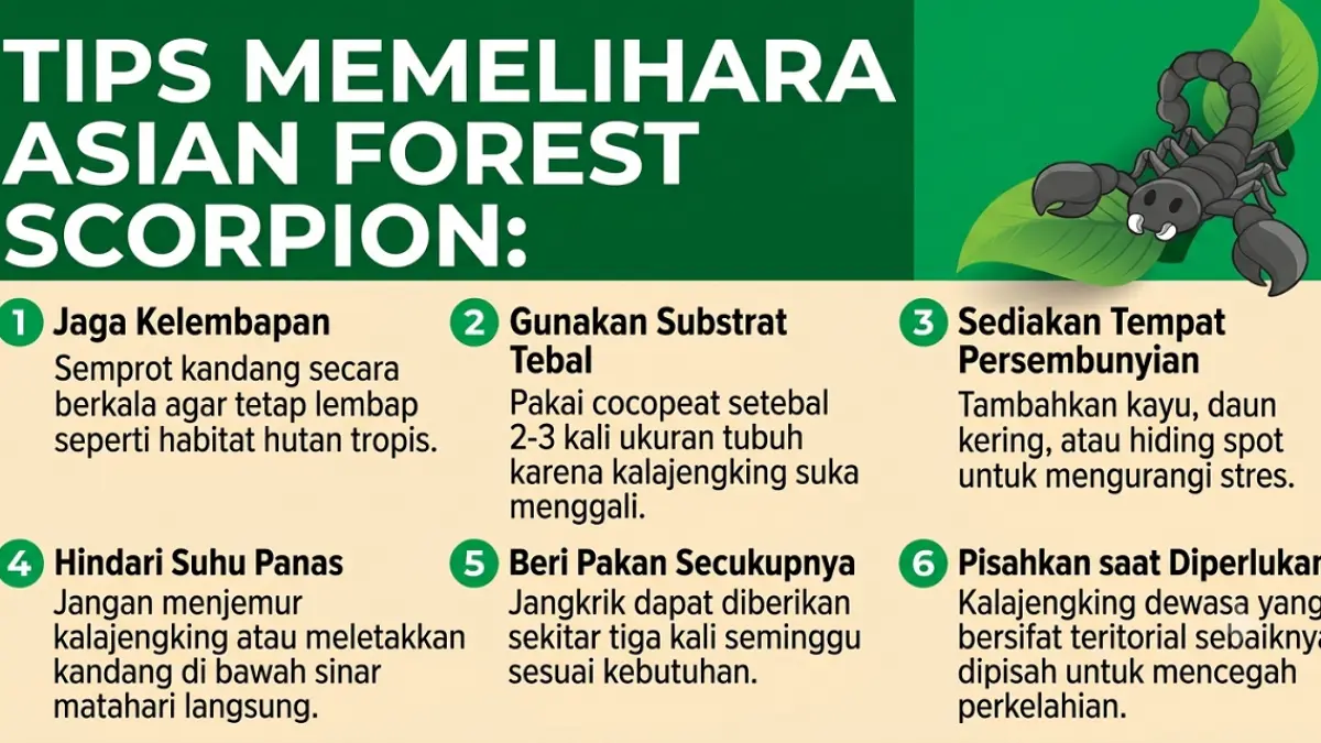 Grafis tips memelihara Asian Forest Scorpion (ADIT-DOK JAWAPOS)