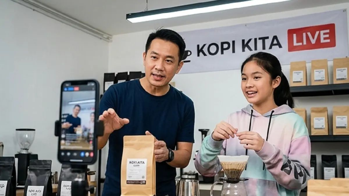 Ilustrasi anak ikut live berjualan di media sosial (AI)