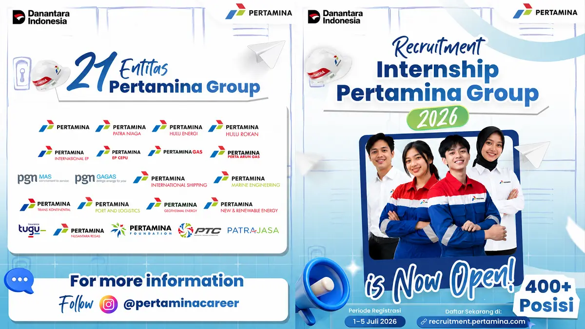 Pertamina membuka lebih dari 400 posisi magang bagi fresh graduate melalui Program Internship Pertamina Group 2026. (IG@pertaminacareer)