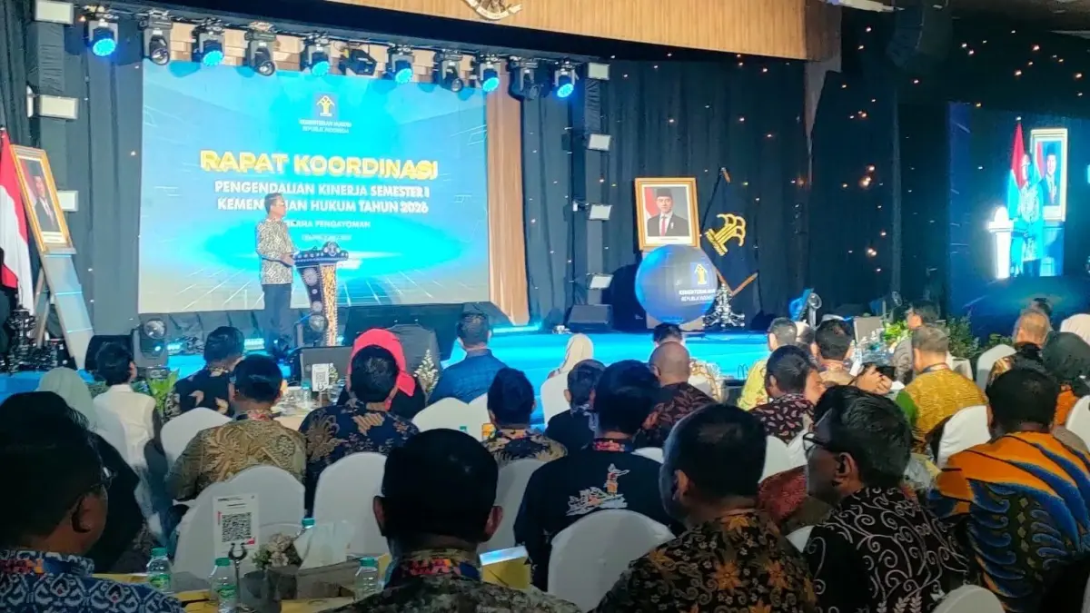 Rakor Pengendalian Kinerja Semester I Kementerian Hukum di Graha Pengayoman Kementerian Hukum, Kuningan, Jakarta Selatan, Kamis (2/7/2026). (DOK KANWIL KEMENKUM KALBAR)