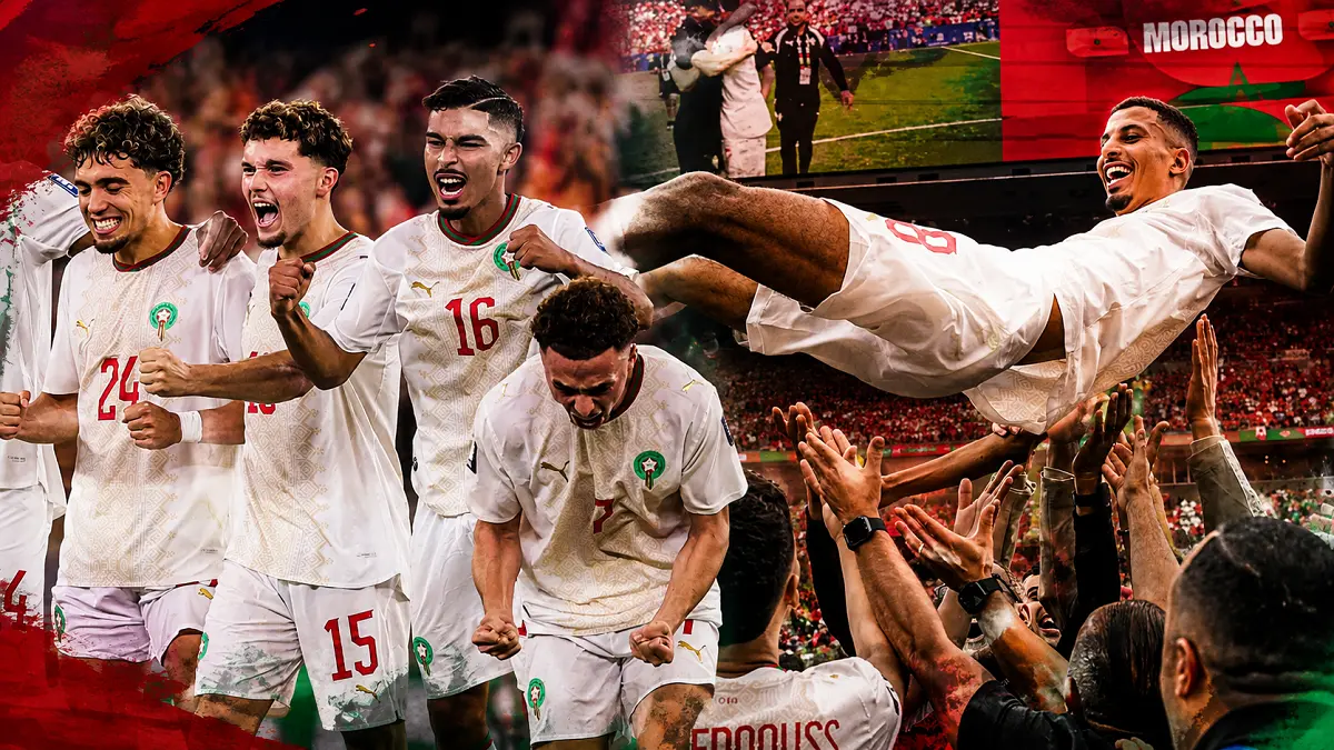 Pemain Maroko merayakan kemenangan melawan Kanada yang membawa Singa Atlas melaju ke perempat final Piala Dunia 2026. (IG@equipedumaroc)
