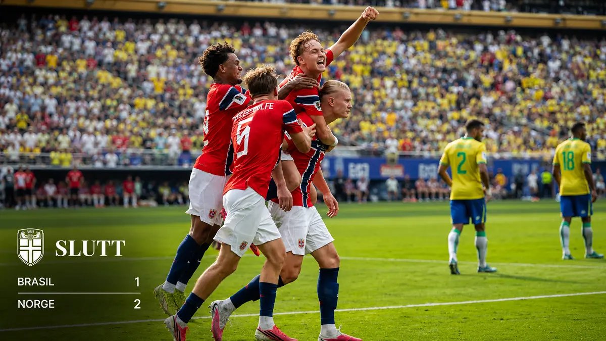 Erling Haaland merayakan gol yang membawa Norwegia menyingkirkan Brasil dan melaju ke perempat final Piala Dunia 2026. (IG@herrelandslaget)