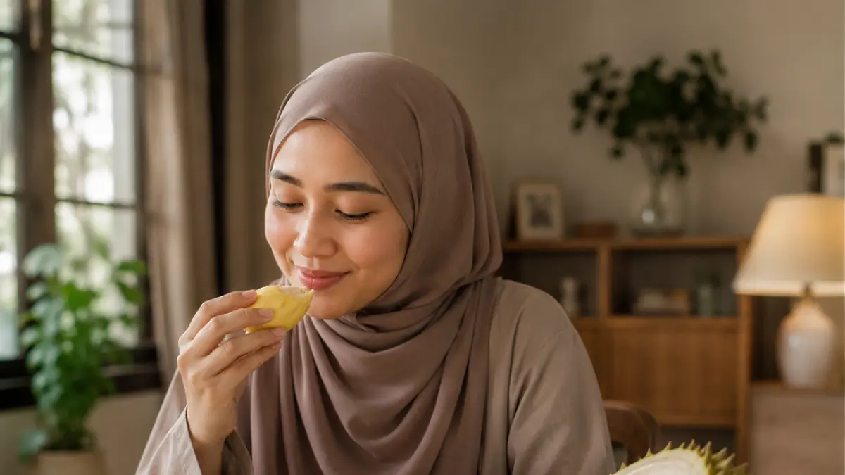 Ilustrasi penderita hipertensi sedang makan durian 
