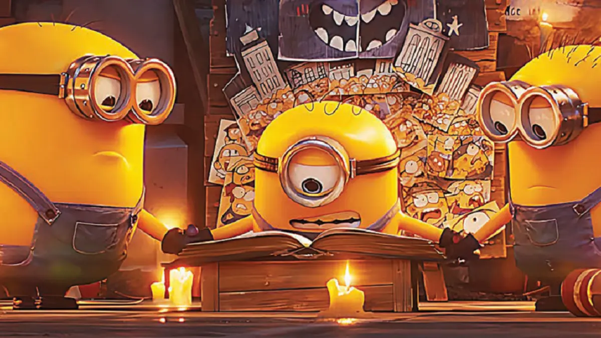 Dari kiri, Ed, James, dan Henry, para Minion yang sedang membuat film tentang monster di Hollywood. (UNIVERSAL/DOK JAWAPOS)