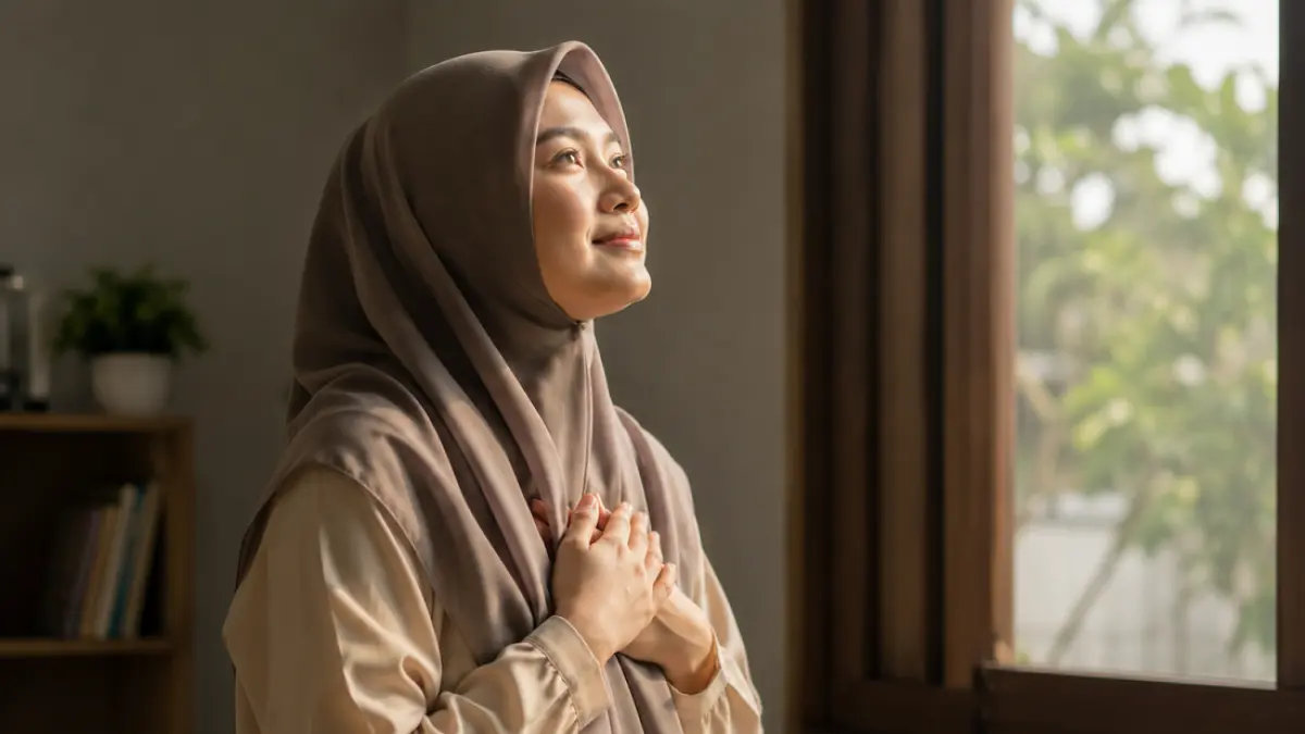 Ilustrasi seorang muslimah yang ridha atas ketetapan Allah 