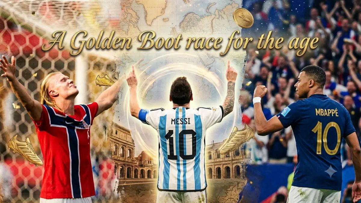 Lionel Messi, Kylian Mbappe dan Erling Haaland bersaing ketat memperebutkan Sepatu Emas Piala Dunia 2026. (Instagram/Diolah AI)