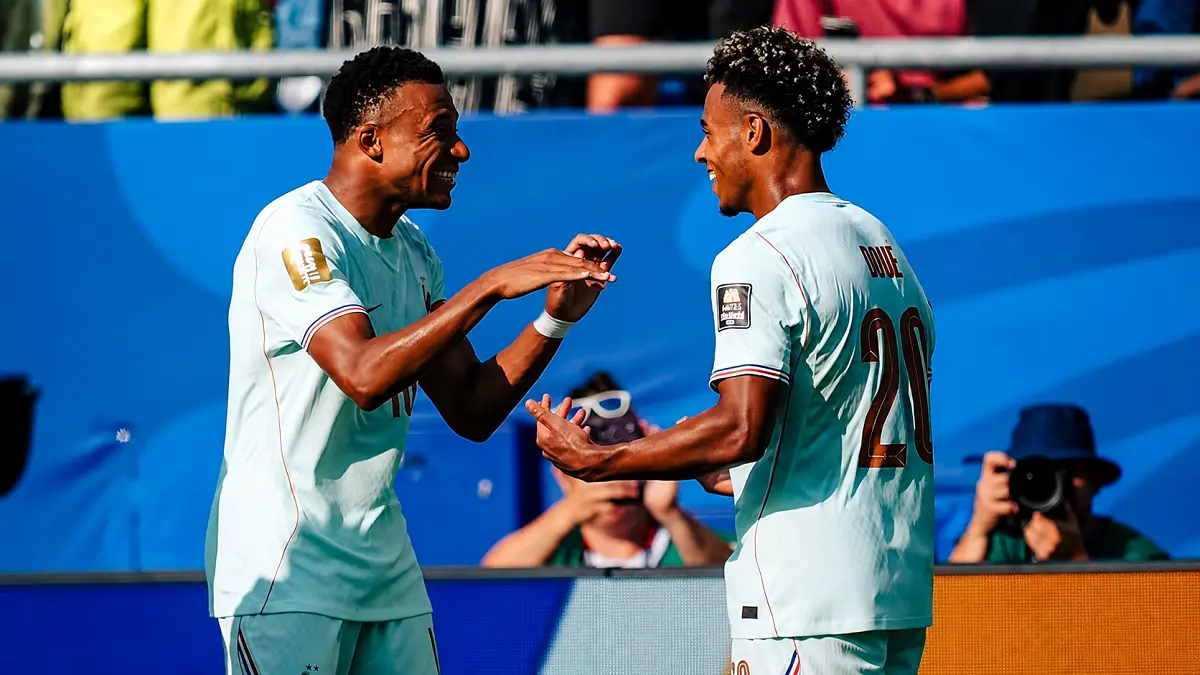 Kylian Mbappé merayakan gol yang membawa Prancis menaklukkan Maroko 2-0 dan melaju ke semifinal Piala Dunia 2026. (IG@equipedefrance)