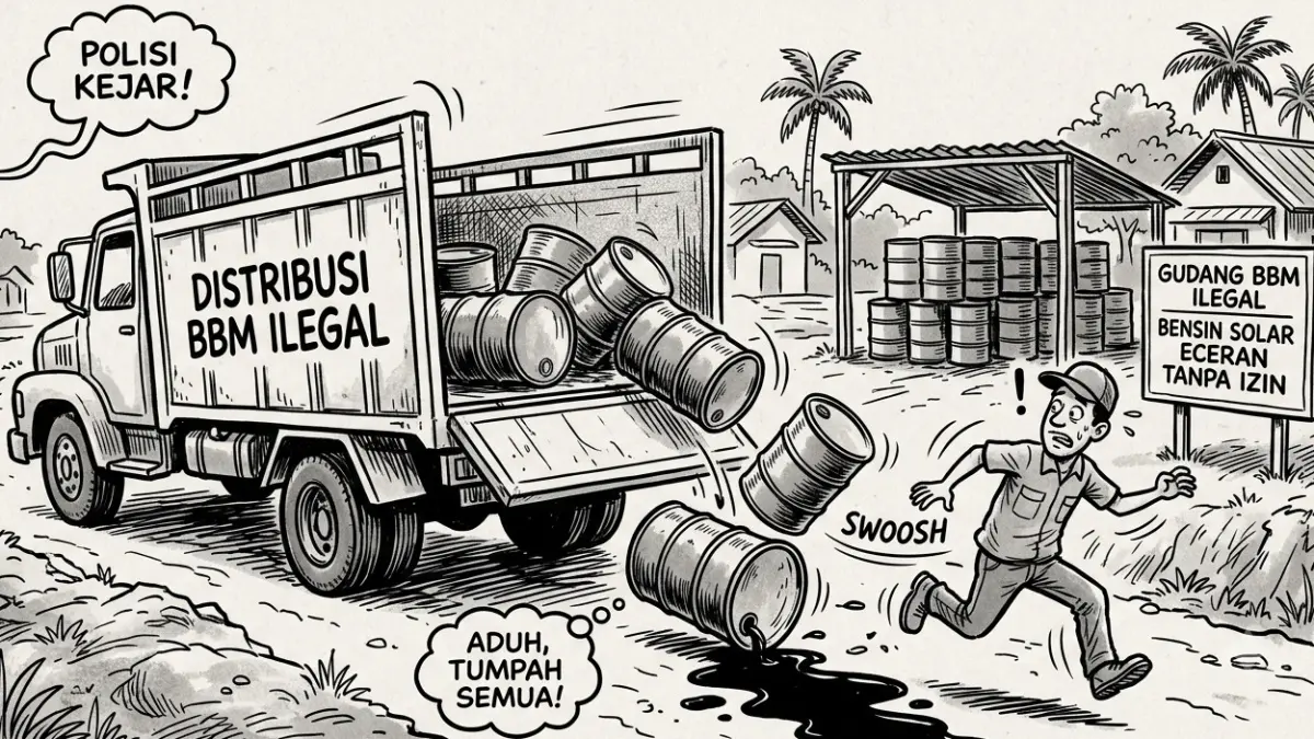 Ilustrasi BBM Ilegal. (ILUSTRASI AI/PONTIANAK POST)