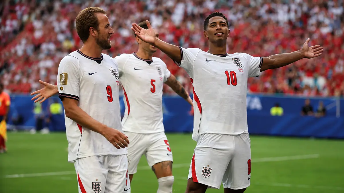Jude Bellingham merayakan gol yang membawa Inggris menyingkirkan Norwegia pada perempat final Piala Dunia 2026. (IG@england)