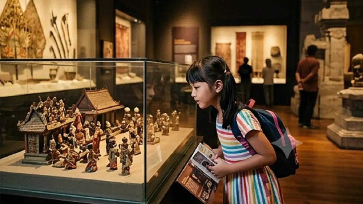 Ilustrasi anak berkunjung ke museum (AI)