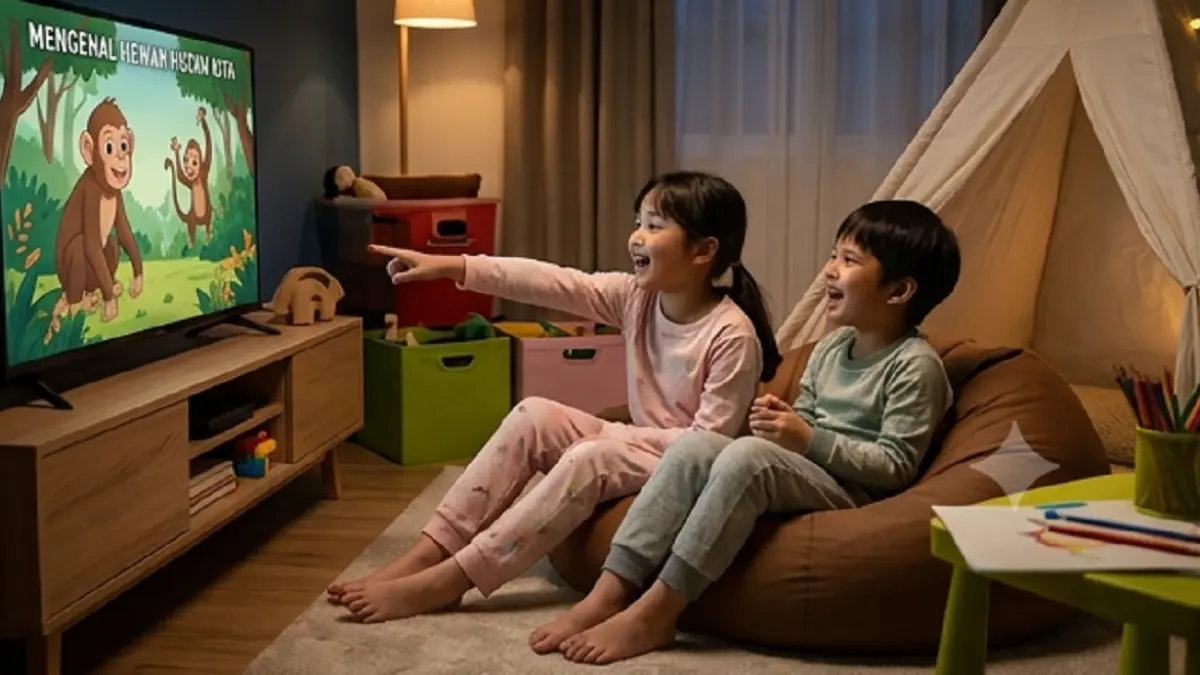Ilustrasi anak menonton televisi (AI)