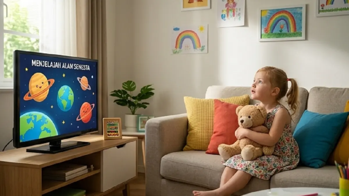 Ilustrasi anak menonton televisi (AI)