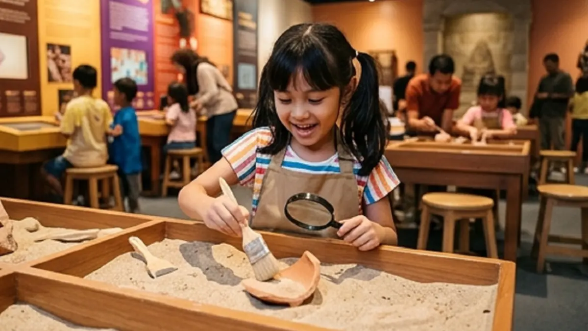 Ilustrasi kegiatan anak di museum (AI)